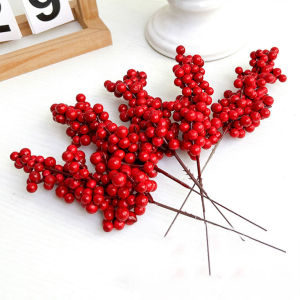 Artificial Fruit Snow Froste/Solid Color Red Berry Stems Realistic Vibrant Christmas Tree Decorations DIY Crafts Wedding Decor