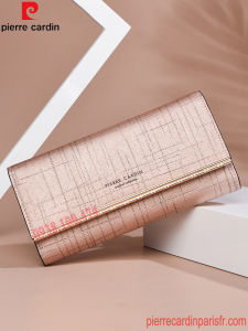 Ví nữ cầm tay Pierre Cardin chính hãng da bò thật ví rộng nhiều khe thẻ có khóa kéo ngăn đựng tiền PCJ2093