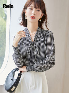 Puella | Vintage Checkered Bow Blouse French Mature Style