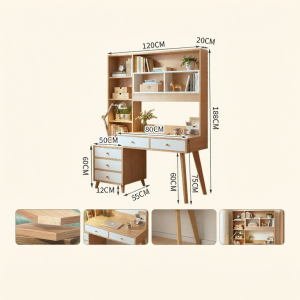 BINGTAI | Integrated Bookcase Desk Solid Wood