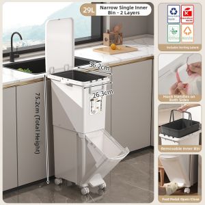 MMZECE | Elevated Movable Large Capacity Japanese Style Kitchen Trash Bin Wet-Dry Separation