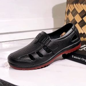 High-Quality Summer Fashion Wear: Casual Hollowed Breathable Bun Shoes & Flat Soft Soled Kitchen Work Shoes for Men
