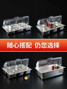 Stainless Steel Transparent Display Flip Cover Dustproof Freshness Halal Food Fried Skewers Multi-grid Buffet Hot Pot Ice Powder Seasoning Box
