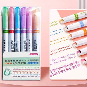 6pcs Line Shaped Highlighter Pen Multi Color Roller Tip Curve Liner Marker Highlighter COLORS/box