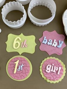 Baby Fondant Baking Grinding Tool Cookie Cake Biscuit Embossing DIY Cutter Boy Letter Wave round Shape Pressing Die