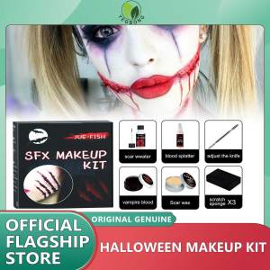 Jue-Fish Makeup Kit Face Body Paint Oil Stage Special Effects Spatula Scar Scab Fake Wax Wound Halloween Makeup Blood Halloween Makeup Kit Special Effect Painting Fake Wax Scar Blood Scar Painting 2022new Fake Wax Set Makeup Party Body Gel