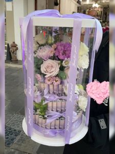 Valentines Day Gift Creative Romantic Flower Arrangement High And Long Cake Box Girlfriend Gift Basket Flower Art Packaging