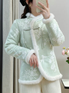 New Chinese Style Floral Cotton Jacket Winter Thickened Fleece Womens New Years Clothing Northeast Big Flower Cotton Coat