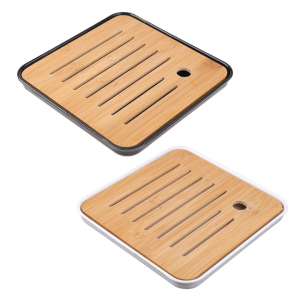 Japanese Bamboo Wood Double Layer Drainage Tea Tray Anti-slip Nampan Teh Home Office Tea Serving 🧉