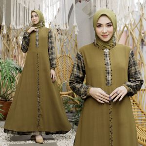 SIGAWA-(COD) Gamis Wanita Muslimah 2 In 1 Inner Menyatu Motif Dalaman Kotak Berpayet Mutiara Simple Elegan Dan Mewah