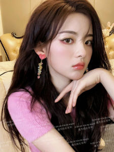 Sweet Pink Heart Shaped Tassel Earrings Colorful Alloy Summer Fashion Jewelry Female Ear Cuffs Korean Style Fresh Outlined