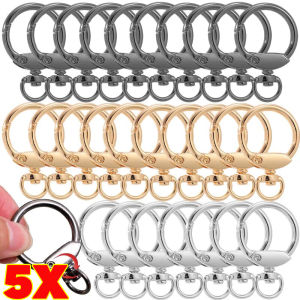 5PCS Round Shape Metal Spring Clasp Hooks Carabiner Swivel Key Ring Connectors for DIY Keychain Jewelry Making Accessories