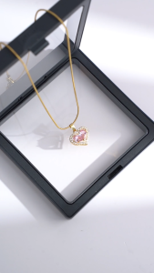 Pink Heart Golden Zircon Pendant Necklace For Women Light Luxury Tanso Ginto-Plated Fashion Jewelry