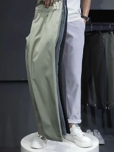 Korean suit pants for men ice silk casual summer thin straight leg business breathable quick dry