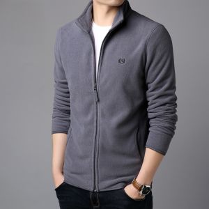 เสื้อสเวตเตอร์คอตั้งทรงหลวมสไตล์ลำลองสำหรับผู้ชาย ฤดูใบไม้ร่วง/ฤดูหนาว แจ็คเก็ตกีฬาแบบสวมหัว ผ้าฟองน้ำขนแกะ แฟชั่นสตรีท ยูนิเซ็กซ์