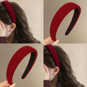 เข็มขัดผ้ากำมะหยี่สีแดงวินเทจสำหรับผู้หญิง ทรงสูง คลิปผมฤดูใบไม้ร่วง/ฤดูหนาว เครื่องประดับผมสุดหรูหรา