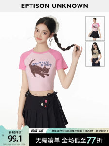 EPTISON Womens Short Sleeve T-Shirt Sweet And Spicy Print Short Style Shoulder Insert Design Cotton Blend Summer Top