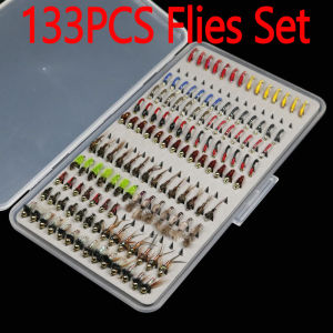 Bimoo133pcs/Set Wet Nymph Scud Midge Copper John Flies Kit Assortment with Ultra-thin Portable Fly Box Trout Fishing Fly Lures