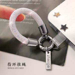 Exquisite High-End Mobile Phone Lanyard Finger Ring Pendant Net Sand Diamond Sparkling Sequin Outdoor Travel Anti-Loss Handheld Phone Case Cover Universal Fashion Premium New Product