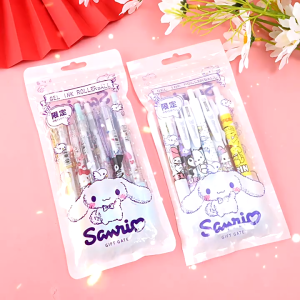 6 pcs set 0.5mm Cute Sanrio Japan Cartoon Retractable Black Ink Press Pen Assorted Ballpoint Gel Pen Set Student Kids School Office Stationery 可爱中性笔