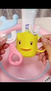 360 Degree Baby Toothbrush U-shaped Children Cleaning Teeth Brushes Silicone Kids Toothpaste Toothbrush Cup Teethers Oral Care