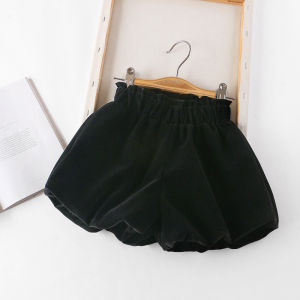 Nụ Hoa Nhung Ngắn Cho Bé Gái Quần Thoải Mái Lò Xo Giữa Eo Mùa Thu Đèn Lồng Đeo Được Quần Nhung Trẻ Em Váy Quần