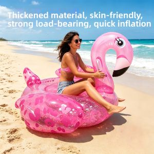Sequins Flamingo Swim Ring Inflatable Pool Float Seat Ring Summer Water Party Swimming Toy For Kids Adult