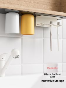 Family Three-Member Toothbrush Holder Wall-Mounted Inverted Magnetic Attraction Bathroom Storage Rack Stainless Steel Nordic Style