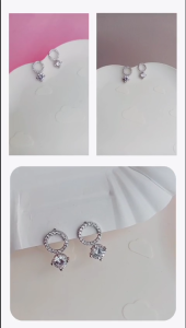 Bông Tai Nụ Đá Có Vòng Tròn Viền Đính Đá CZ Zircon Lấp Lánh Phụ Kiện Trang Sức Thời Trang Hàn Quốc Kpop