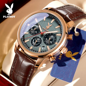 PLAYBOY 2025 นาฬิกาผู้ชายใหม่ของแท้กันน้ำแฟชั่นหรูหรานาฬิกาปฏิทินแบบสบายๆ Multi-ฟังก์ชั่นสายคล้องสำหรับแฟนส่องสว่างนาฬิกาควอทซ์