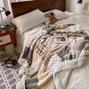 Chăn Nhung Dày Họa Tiết Kẻ Caro Hoa Chăn Sofa Phòng Làm Việc Siesta Chăn Điều Hòa Nhiệt Độ Bằng Vải Nhung Bò