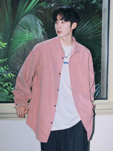 Versatile Loose Mens Shirt Youthful Pure Color Street Style Autumn Fashion Retro Hong Kong Leisure Snowflake Fleece Long Sleeve Collar