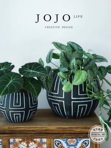 Black African Element Decorative Cement Flower Pot JOJOS L. PD.Eyes Modern Simplicity Style Home Decoration for Living Room