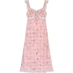 Karrar betsey | Summer New Pink Floral Print Strapless Womens Dress Bodycon Long Skirt Sweet Style A-Line Midi Dress For Date And Daily Wear