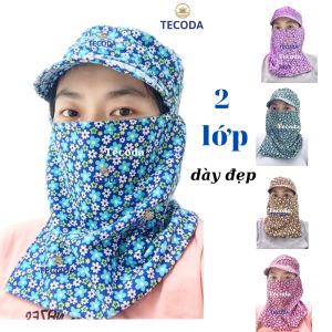 Nón Khăn Trùm Đầu Ninja Chống Nắng Vải Cotton 2 Lớp Hoa Thị Tối Đủ Màu Nón Kèm Khẩu Trang Chống Nắng Che Toàn Bộ Mặt Chống Bụ