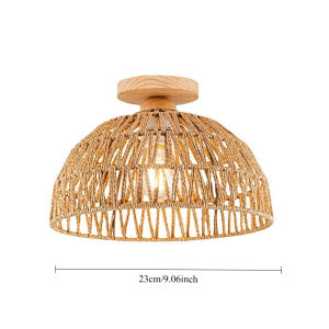 Vintage Ceiling Light 23/30CM Chandelier Rattan Lampshade Industrial Ceiling Lamp Retro E27 Lighting Decoration for Bedroom Bar