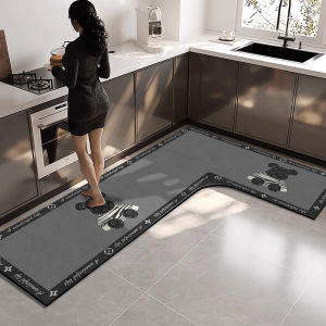 Luxurious L-Shaped Kitchen Floor Mat Water Absorbent Anti-Slip Silicon Dinosaur Pattern Rubber Carpet for Modern Home Kitchen