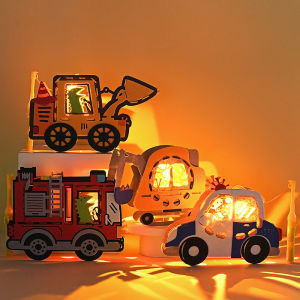 Childrens Handmade DIY Creative Cartoon Glowing Projection Lanterns Portable Light up Engineering Cars Rockets UFO Lamps