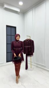 Sarah Tunik Setelan Kebaya Wanita Lace Berfuring Baju Formal Kondangan Lamaran Wisuda
