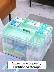 SaveMall Kotak obat plastik transparan/kotak penyimpanan obat P3K/kotak penyimpanan serbaguna transparan