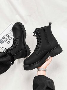 Army Boots Mens Autumn British Style Mens Shoes Black High-Top Leather Shoes Men Height Increasing Motorcycle Worker Boot Mens