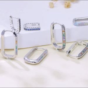 Bông Tai Hình Chữ U Bằng Bạc 925 Sterling Có Khảm Zircon Hình Học Đơn Giản Dành Cho Nữ Trang Sức Dự Tiệc Tối Quà Tặng