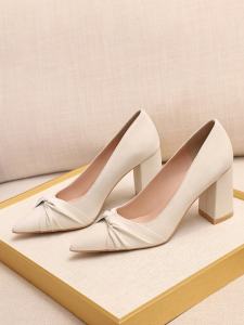 White Pointed Toe High Heels Wide Foot Comfortable Large Size 4143 Soft Leather Professional Commute Work French Elegance Single Shoes