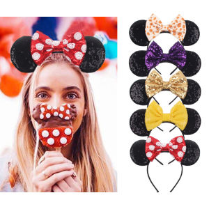 Disney | Classical Mouse Ears Headband Sequins Dot Bow Hairband For Girls Featival Party DIY Hair Accessories
