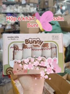 Set 6 khăn sữa sợi tre xô Muslin 2 lớp Bunny siêu mềm an toàn cho bé chất liệu không đổ lông càng giặt càng mềm
