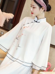Áo Sơ Mi Phong Cách Trung Hoa Cổ Điển Mùa Hè Cho Nữ Áo Phong Cách Trà Zen Cổ Điển Của Trung Quốc Thời Đại Thực Dân Trang Phục Hanfu Được Cải Tiến Dành Cho Nữ