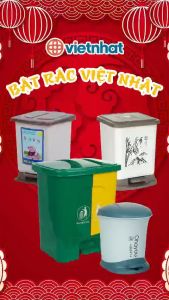 Thùng rác vuông  3L 8L 12L nhựa VIỆT NHẬT đạp chân nắp bật - Ruột rời quai xách - Nhà bếp văn phòng vệ sinh - Chính hãng 8040/41/42