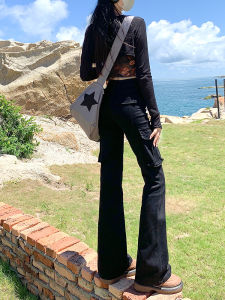 Quần Jeans Công Sở Ống Loe Màu Đen Cạp Cao Ôm Dáng Cho Nữ Quần Dài Thu Đông Mới Phong Cách Mỹ