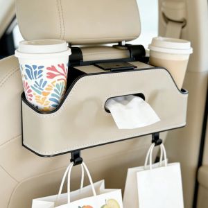 GUOQI | Multifunctional Car Backseat Organizer with Cup Holder and Tissue Box