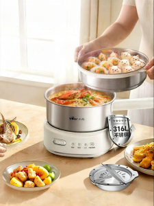[China Plug Without Adapter] Bear | Multi-function Home Electric Hot Pot 0 Coating Stainless Steel Separable